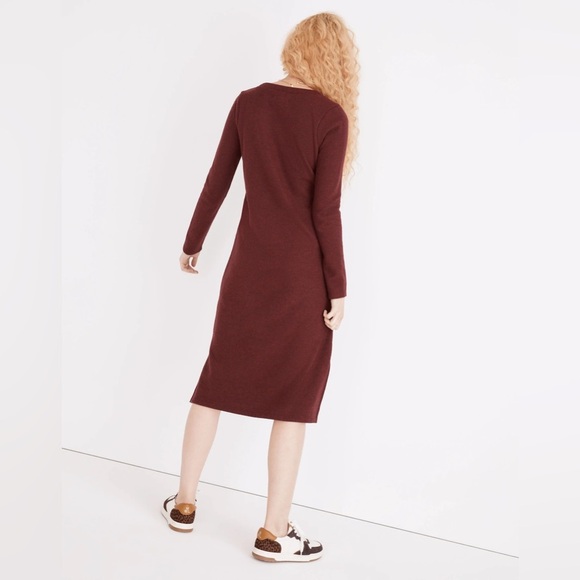 MADEWELL Long Sleeve Henley Midi Dress in Heather Rusted Red - Picture 4 of 10